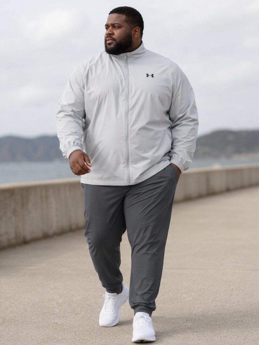 Under Armour Mens Squad Warmup Jacket Gray Full Zip Sport Gym Workout Size 4XL